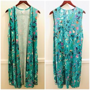 NWOT Lularoe Joy Duster Sweater Medium floral blue teal green